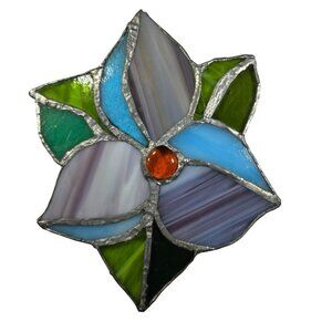 Stained Glass Flower Suncatcher Multicolor Petals Orange centerpiece cottagecore